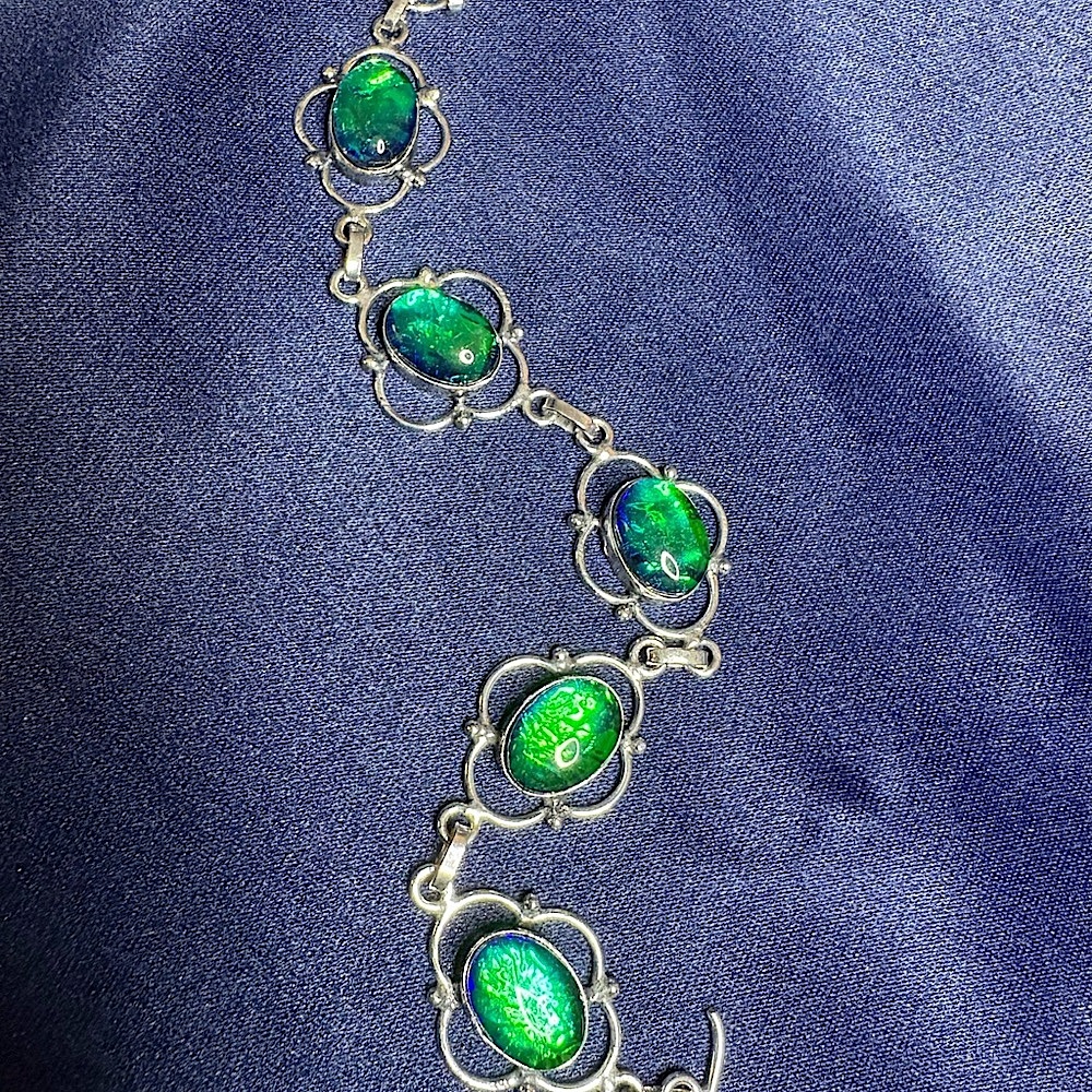 Bracelet Australian Opal Silver Adjustable Colorful Bold Statement - Picture 5 of 6